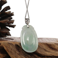 Baikalla Jewelry Jade Guanyin Pendant Necklace Copy of Copy of Natural Light Green Jadeite Jade Fu Bei Pendant Necklace With Sterling Silver Bail