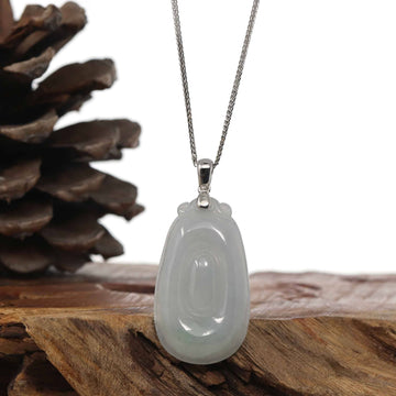 Baikalla Jewelry Jade Guanyin Pendant Necklace Copy of Natural Light Green Jadeite Jade Fu Bei Pendant Necklace With Sterling Silver Bail