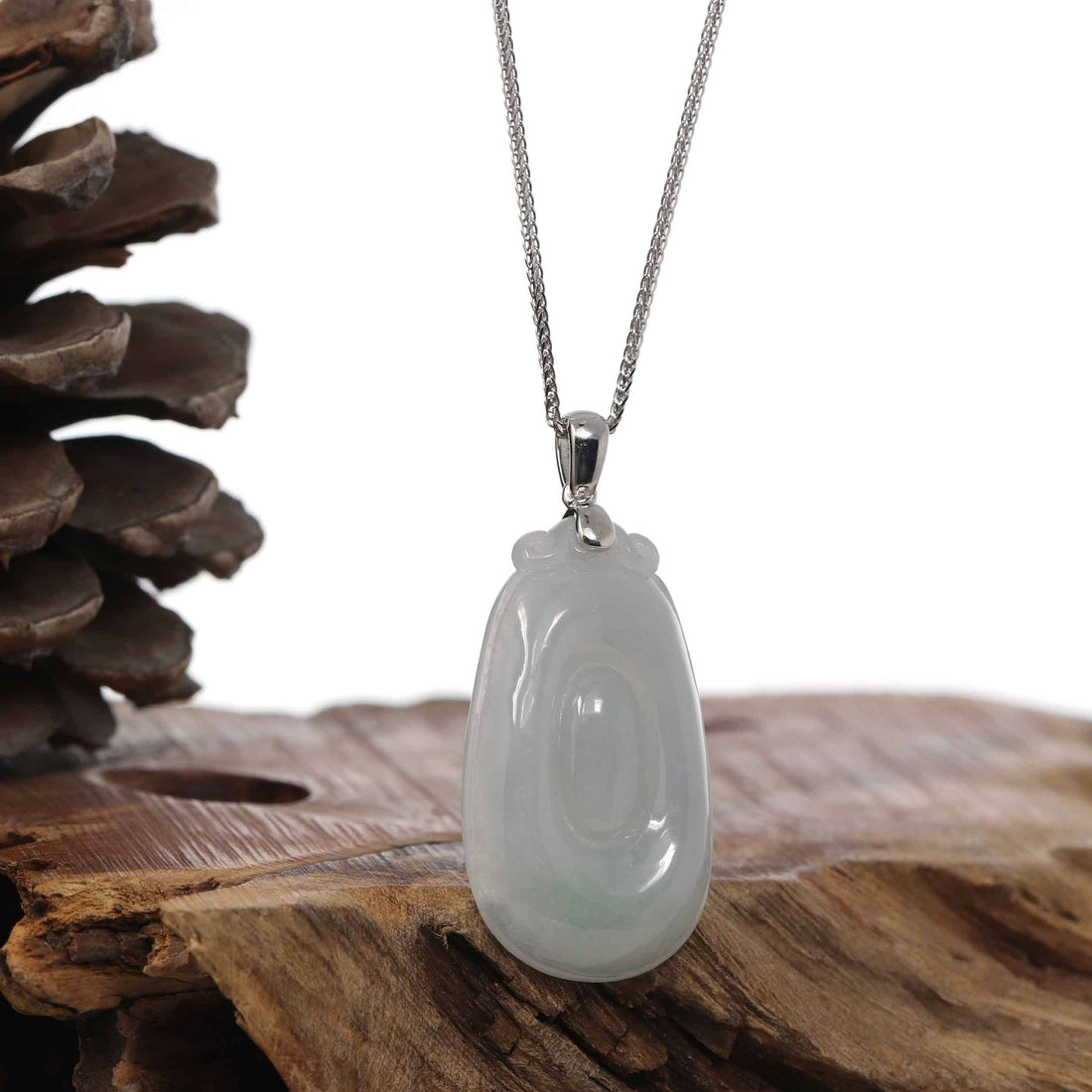 Baikalla Jewelry Jade Guanyin Pendant Necklace Copy of Natural Light Green Jadeite Jade Fu Bei Pendant Necklace With Sterling Silver Bail