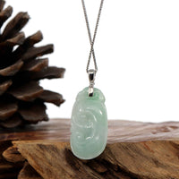 Baikalla Jewelry Jade Guanyin Pendant Necklace Natural Light Green Jadeite Jade Ru Yi Pendant Necklace With Sterling Silver Bail