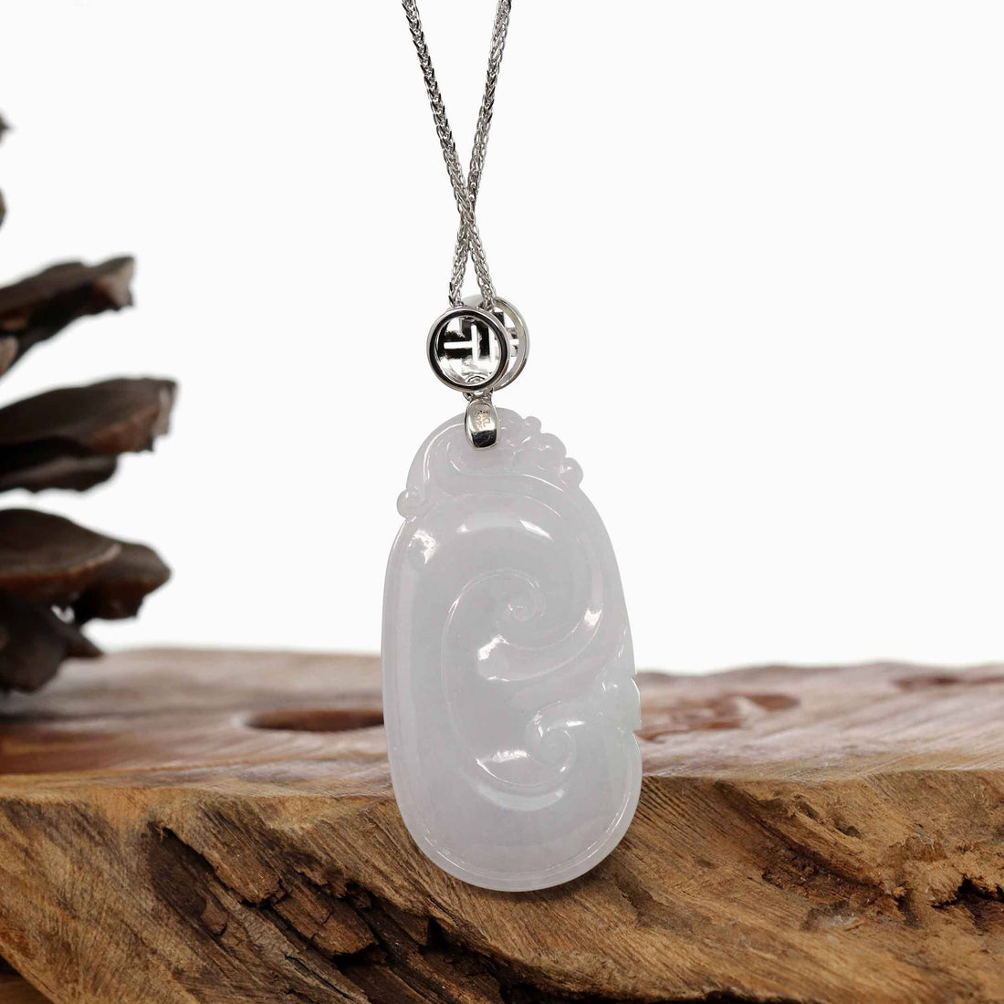Baikalla Jewelry Jade Guanyin Pendant Necklace Copy of Genuine Lavender Jadeite Jade Ru Yi Pendant Necklace With Sterling Silver Bail