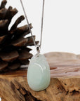 Baikalla Jewelry Jade Pendant Copy of Copy of "Shou Tao" (Longevity Peach) Natural Light green Jadeite Jade, Necklace With Silver Bail
