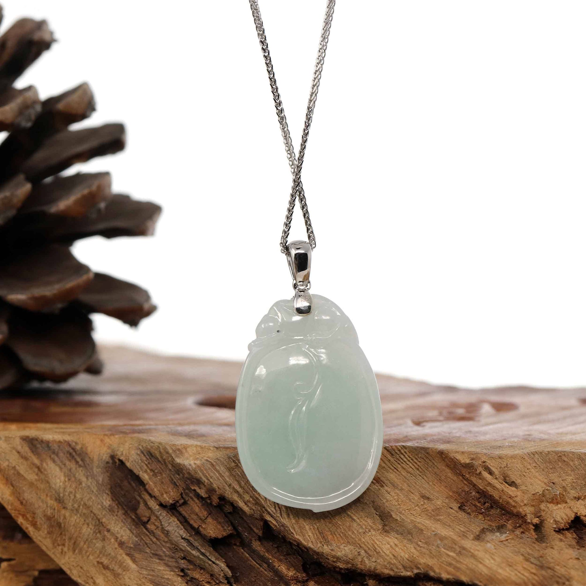 Baikalla Jewelry Jade Pendant Copy of Copy of "Shou Tao" (Longevity Peach) Natural Light green Jadeite Jade, Necklace With Silver Bail
