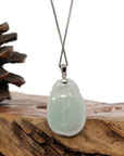 Baikalla Jewelry Jade Pendant Copy of Copy of "Shou Tao" (Longevity Peach) Natural Light green Jadeite Jade, Necklace With Silver Bail