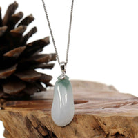Baikalla Jewelry Jade Pendant "Shou Tao" (Longevity Peach) Natural Blue green Jadeite Jade, Necklace With Silver Bail