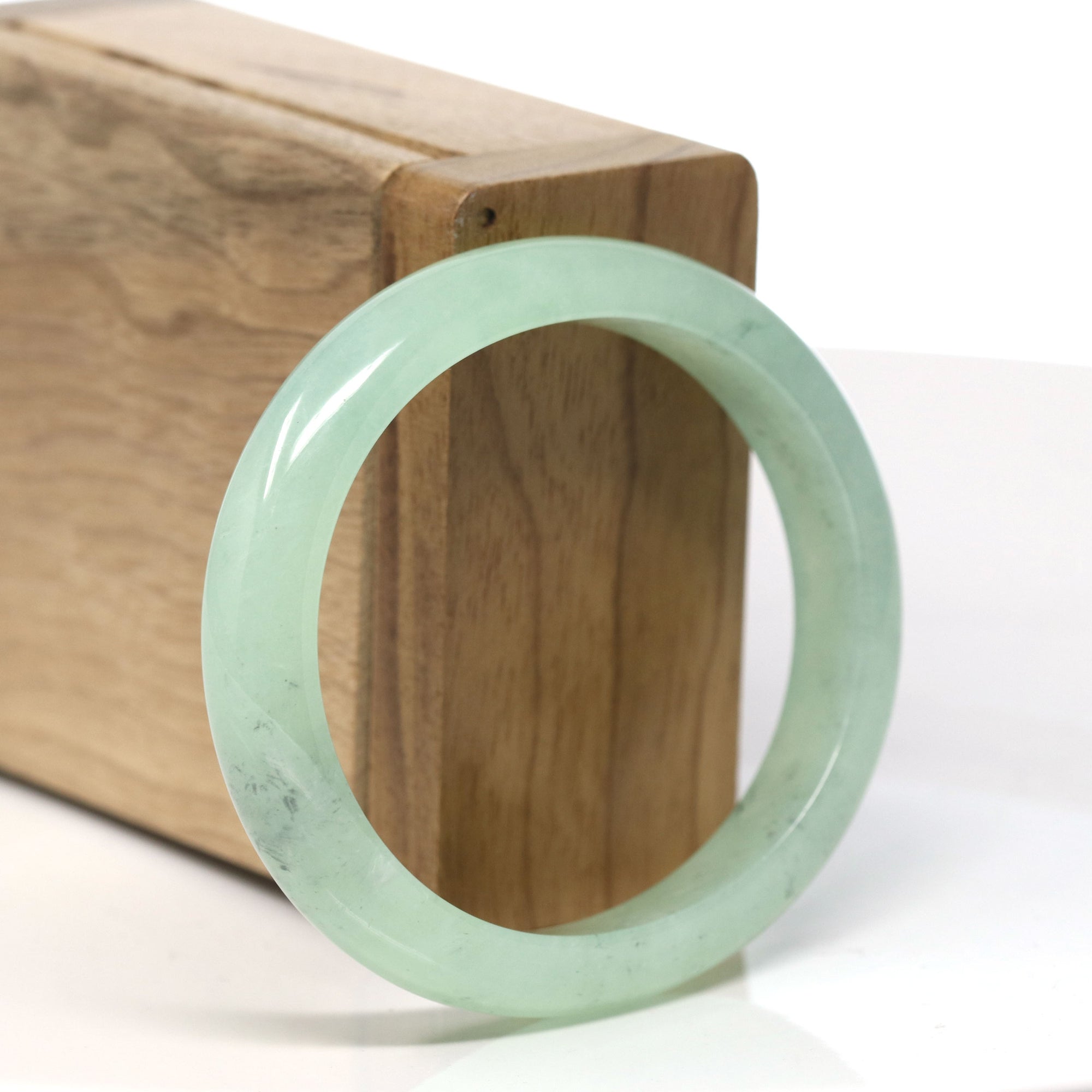 Baikalla Natural icy Apple Green Jadeite Jade Oval Bangle Bracelet (57.2 mm) 