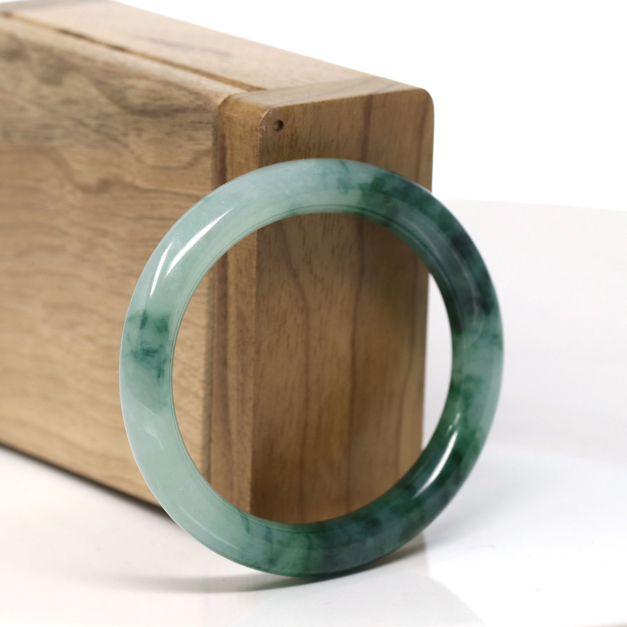 Baikalla Natural Forest Green Jadeite Jade Oval Bangle Bracelet (52.5 mm) 