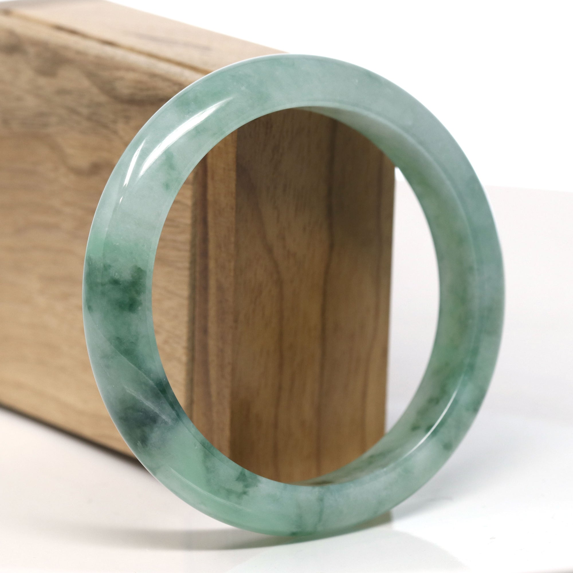 Burmese High-end Ice blue green Jadeite Jade Bangle Bracelet (60.4mm) T748