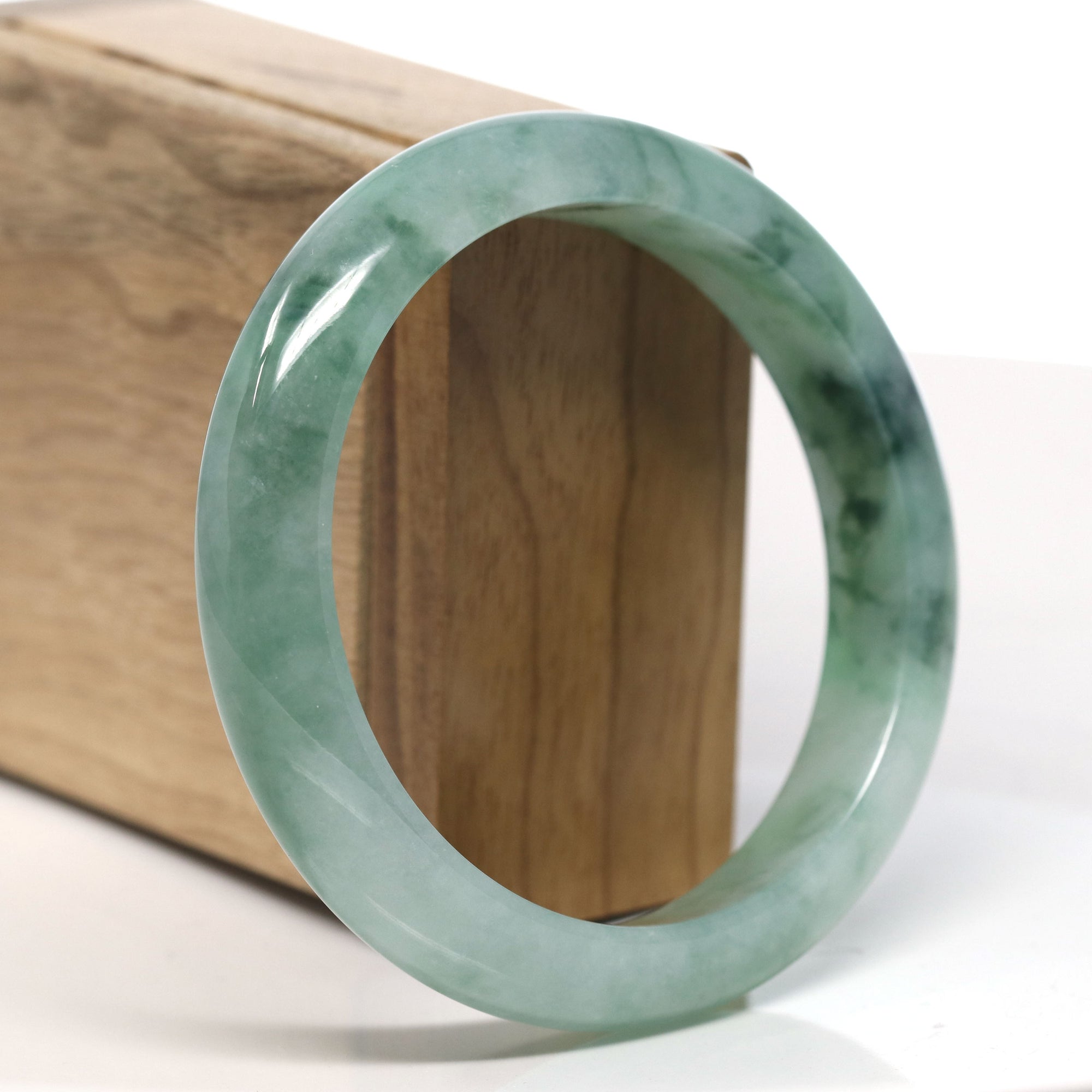 Burmese High-end Ice blue green Jadeite Jade Bangle Bracelet (60.4mm) T748
