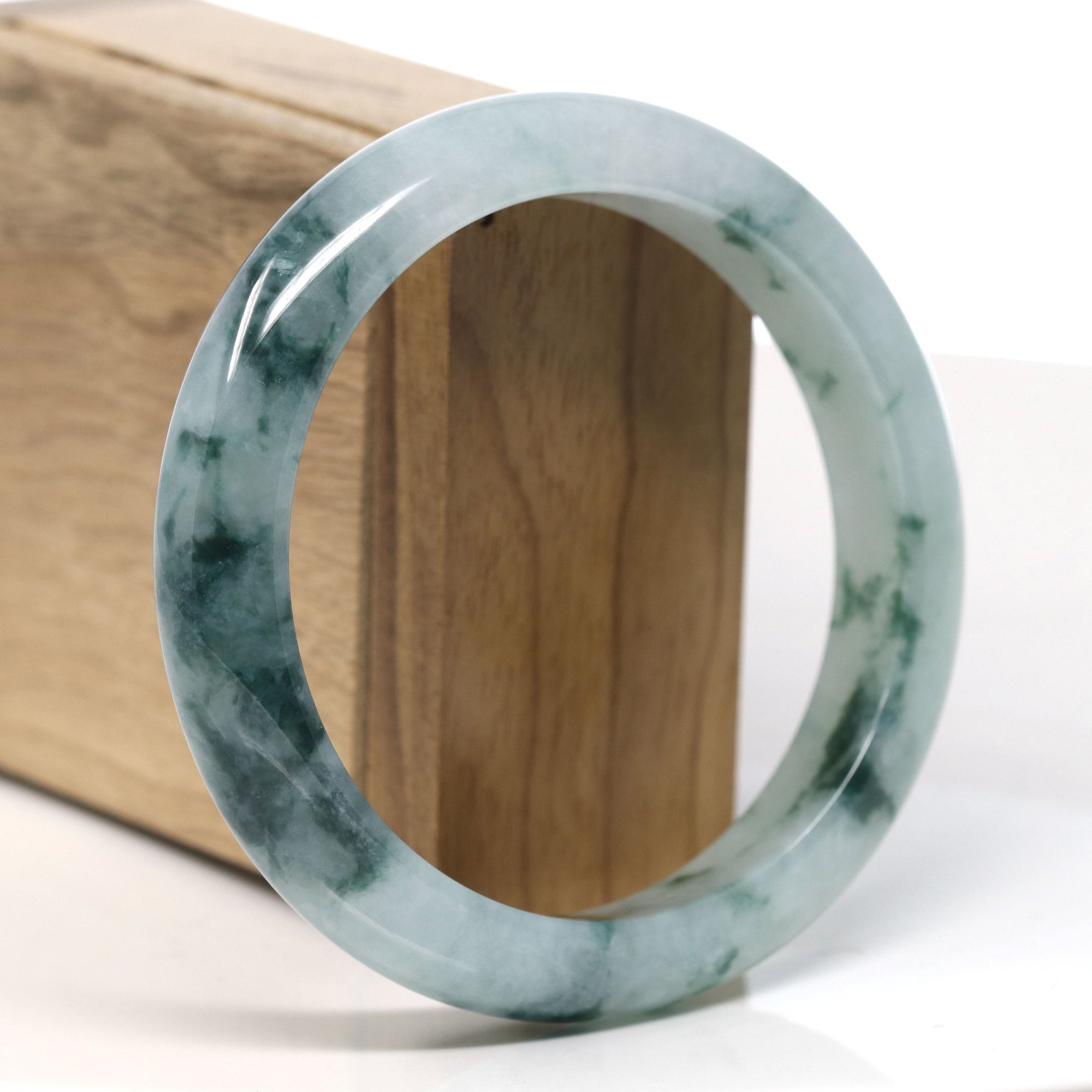 Burmese High-end Ice blue green Jadeite Jade Bangle Bracelet (60.9 mm) T749