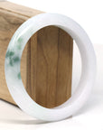 Baikalla Natural Jadeite Jade White With Blue Green Flower Bangle Bracelet (59.7 mm)