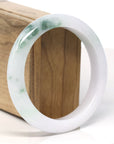 Baikalla Natural Jadeite Jade White With Blue Green Flower Bangle Bracelet (59.7 mm)