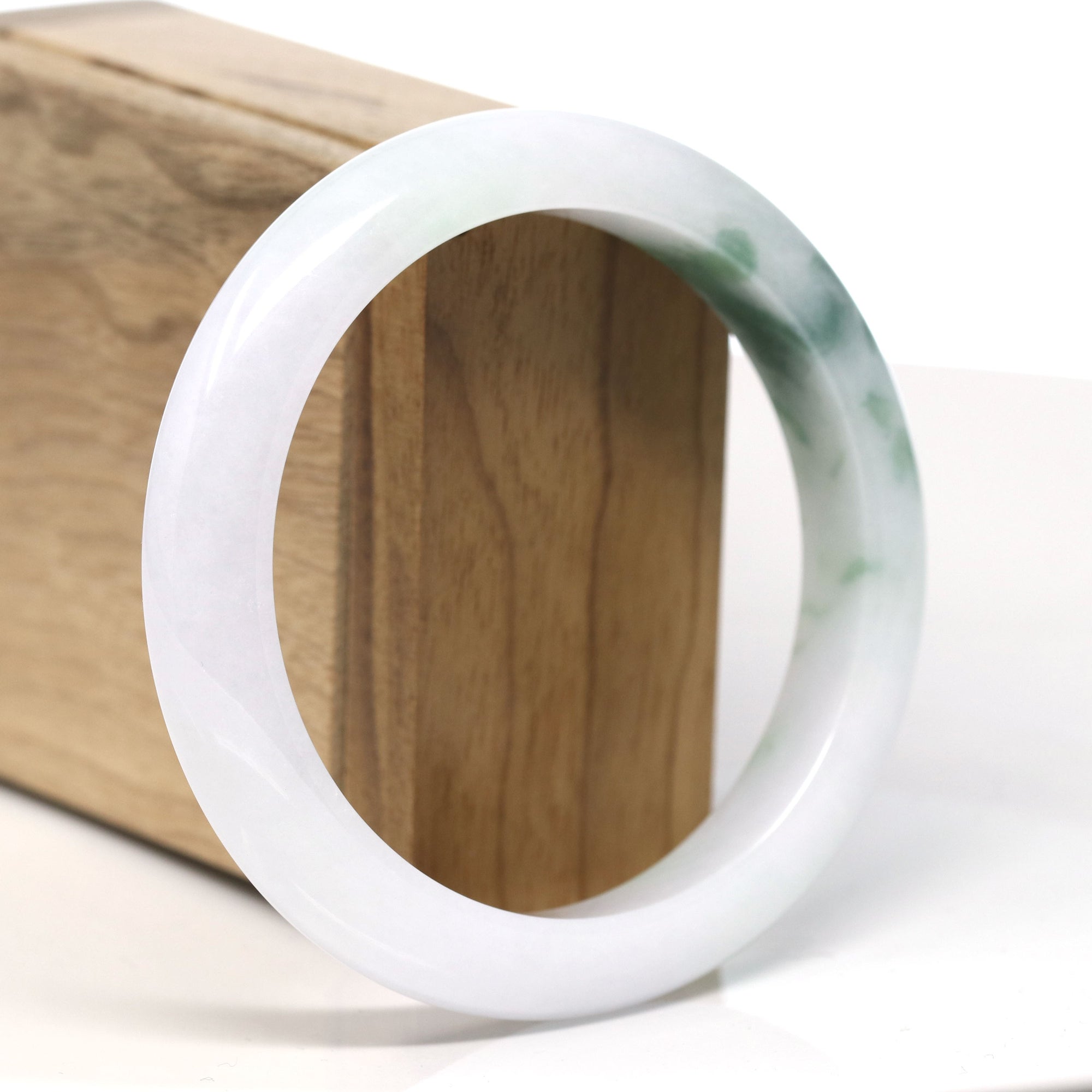 Baikalla Natural Jadeite Jade White With Blue Green Flower Bangle Bracelet (59.7 mm)