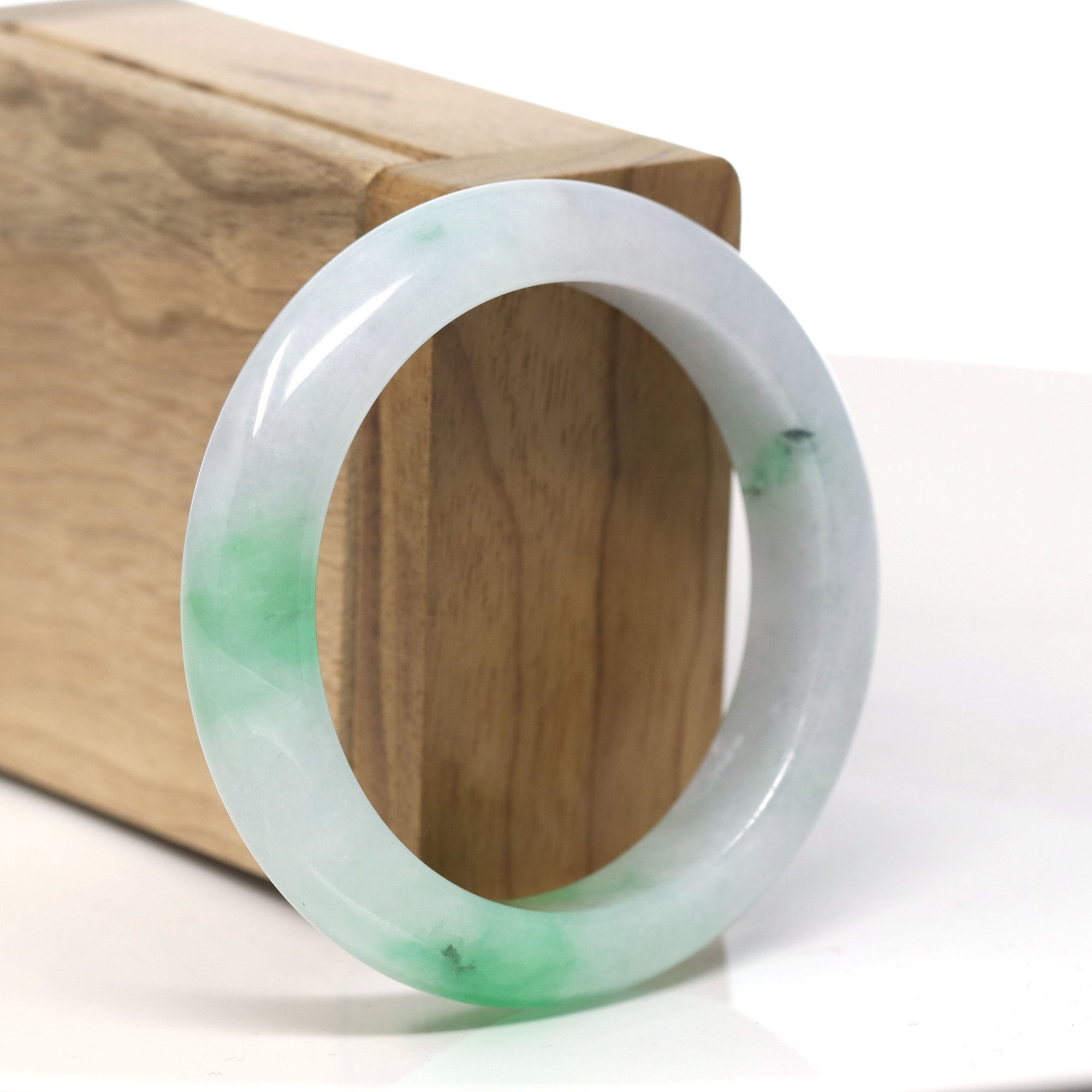 Baikalla™ &quot;Classic Bangle&quot; Natural Jadeite Jade Intense Green Flower Bangle Bracelet (53.3mm)
