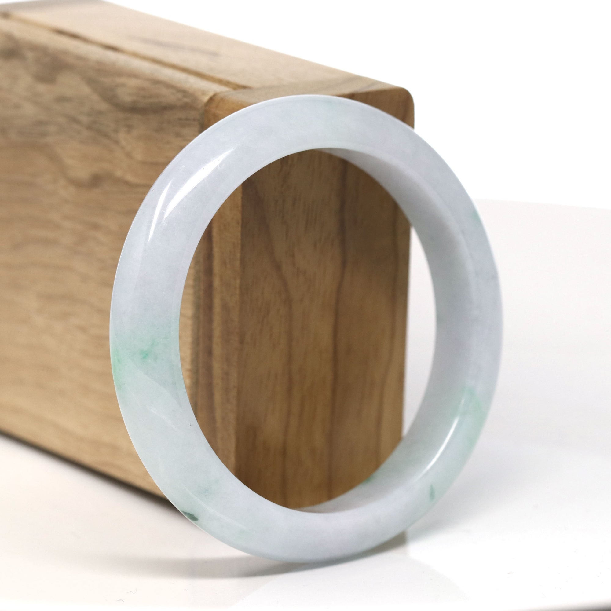 Baikalla™ &quot;Classic Bangle&quot; Genuine Jadeite Jade Green Flower Bangle Bracelet (55.3mm)