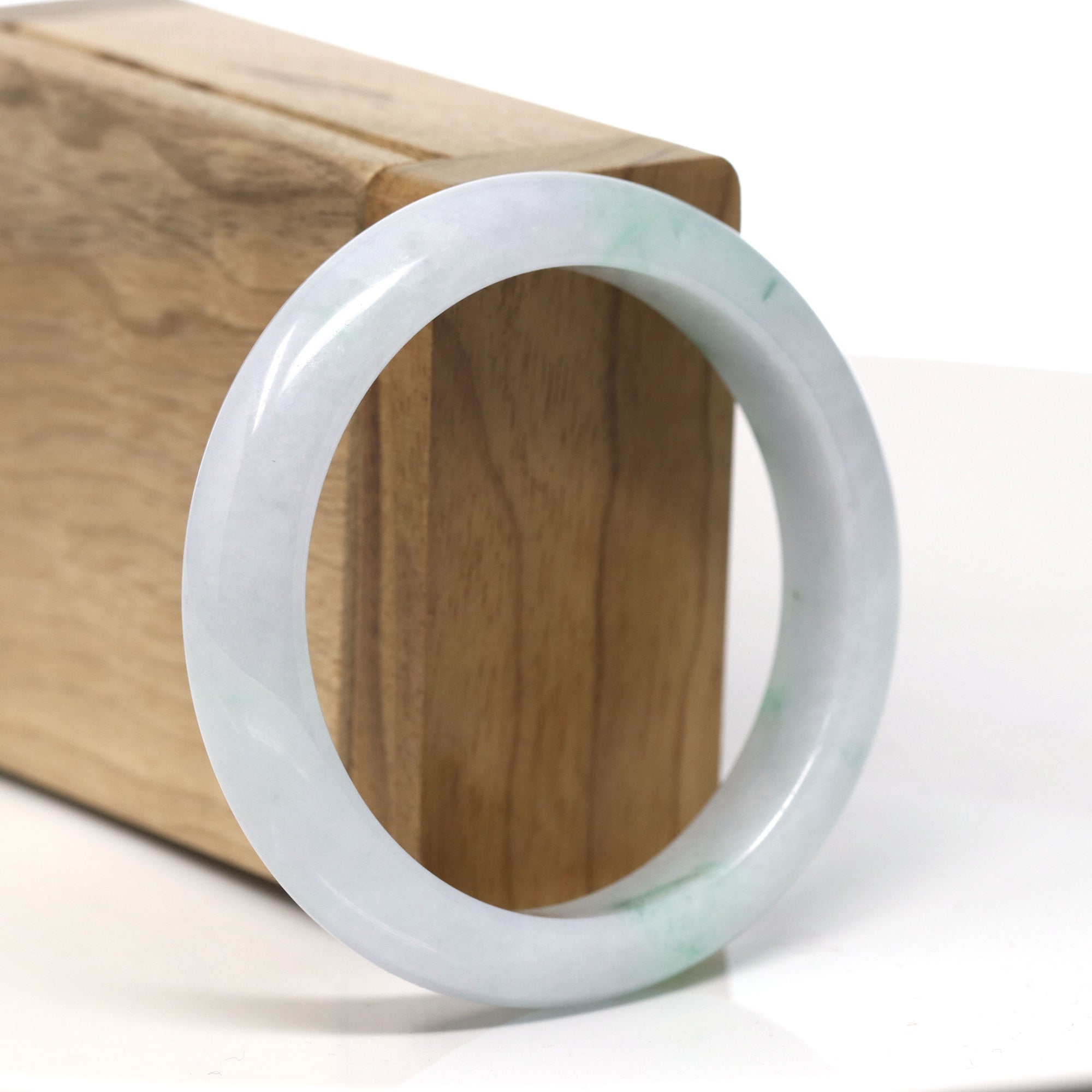 Baikalla™ &quot;Classic Bangle&quot; Genuine Jadeite Jade Green Flower Bangle Bracelet (55.3mm)