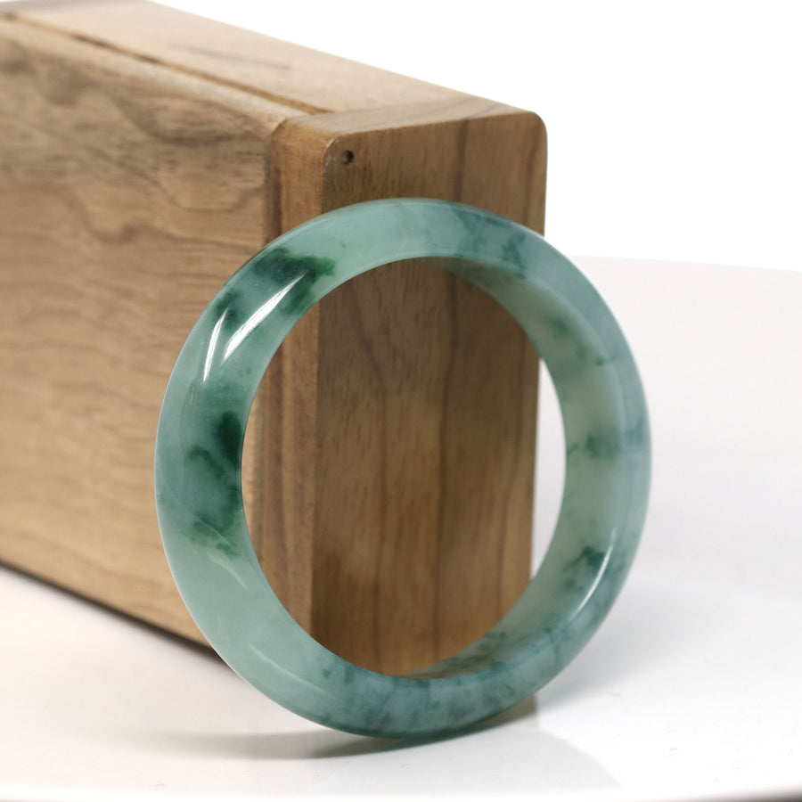 Baikalla High End Natural Forest Green Jadeite Jade Oval Bangle Bracelet (54.9 mm) #T827