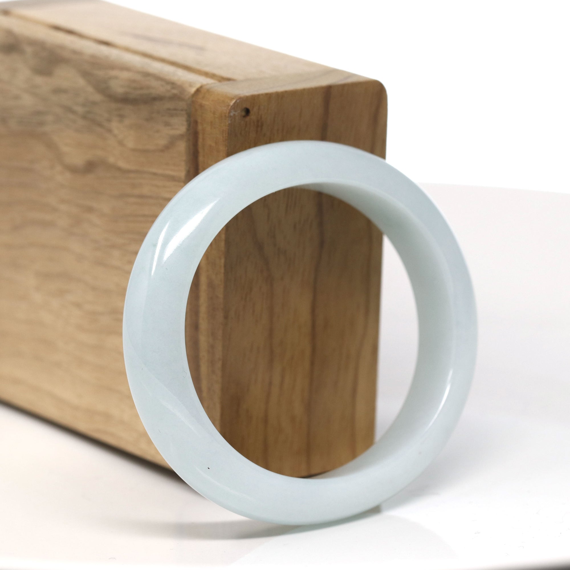 Baikalla Natural Smooth White Jadeite Jade Oval Bangle Bracelet (53.3 mm) 