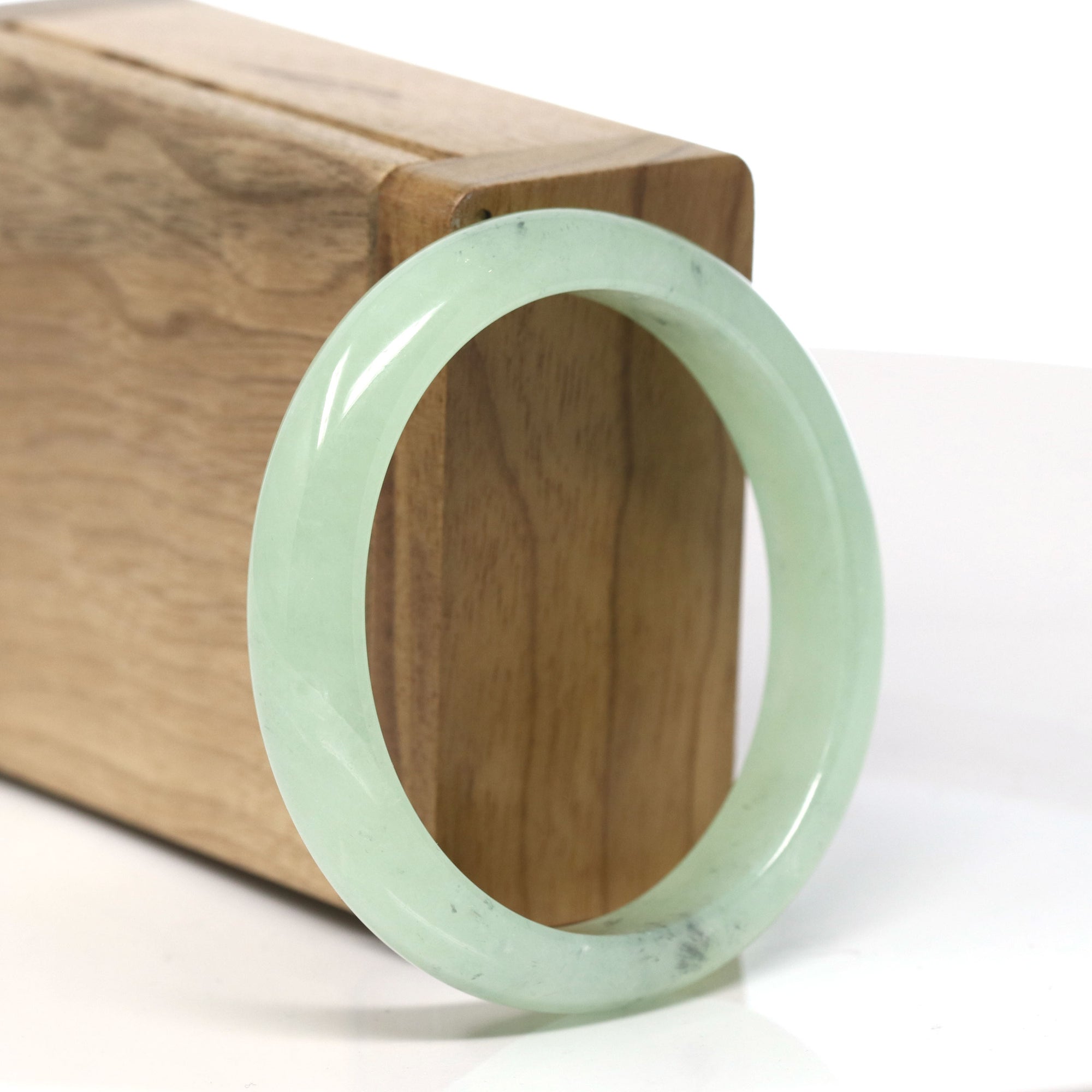 Baikalla Natural Icy Apple Green Jadeite Jade Oval Bangle Bracelet (54.1 mm) 