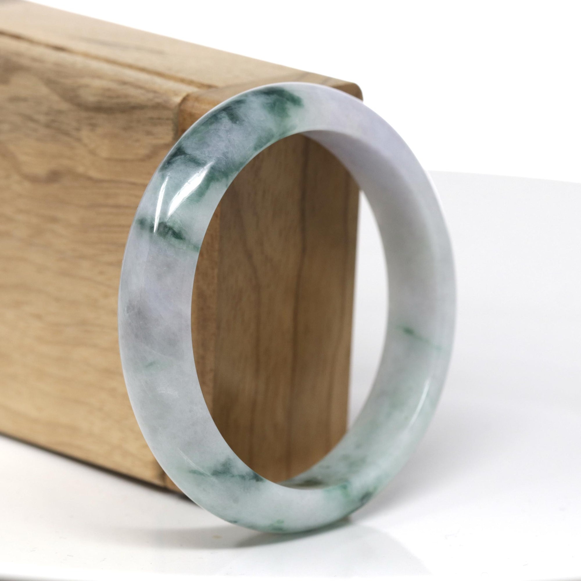 Baikalla Natural Light Lavender &amp; Deep Blue-Green Flowers Jadeite Jade Bangle Bracelet (57.7mm) 