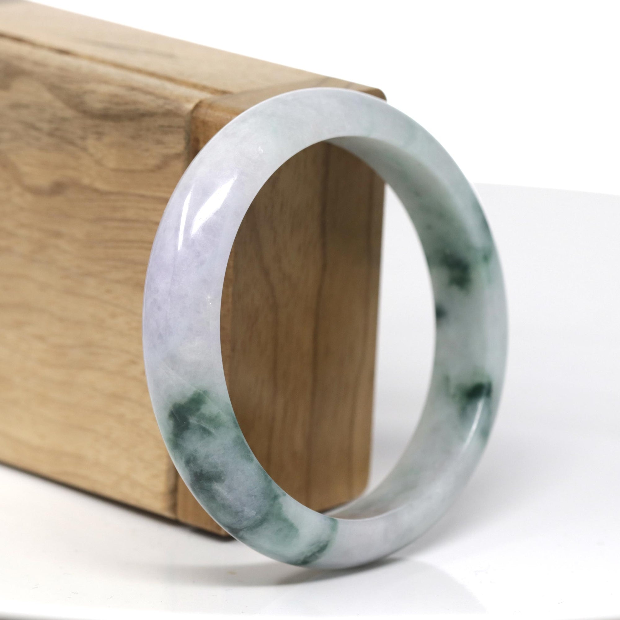 Baikalla Natural Light Lavender &amp; Deep Blue-Green Flowers Jadeite Jade Bangle Bracelet (57.7mm) 