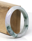 Baikalla Natural Light Lavender & Deep Blue-Green Flowers Jadeite Jade Bangle Bracelet (57.7mm) 