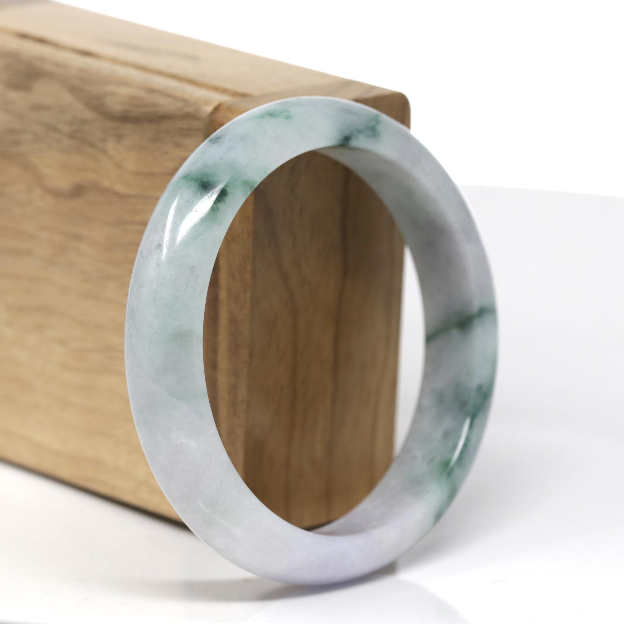 Baikalla Natural Light Lavender &amp; Deep Blue-Green Flowers Jadeite Jade Bangle Bracelet (57.7mm) 