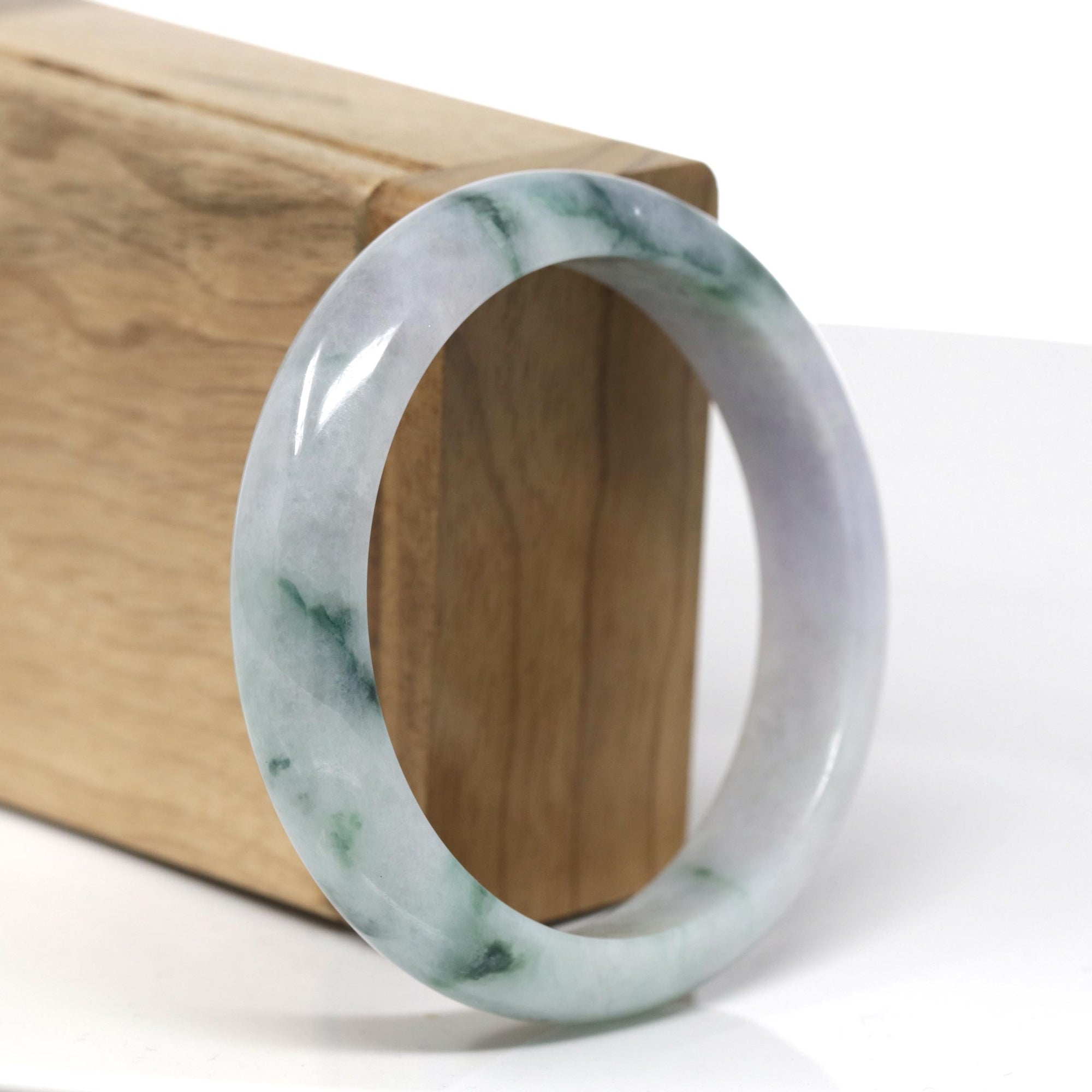 Baikalla Natural Light Lavender &amp; Deep Blue-Green Flowers Jadeite Jade Bangle Bracelet (57.7mm) 