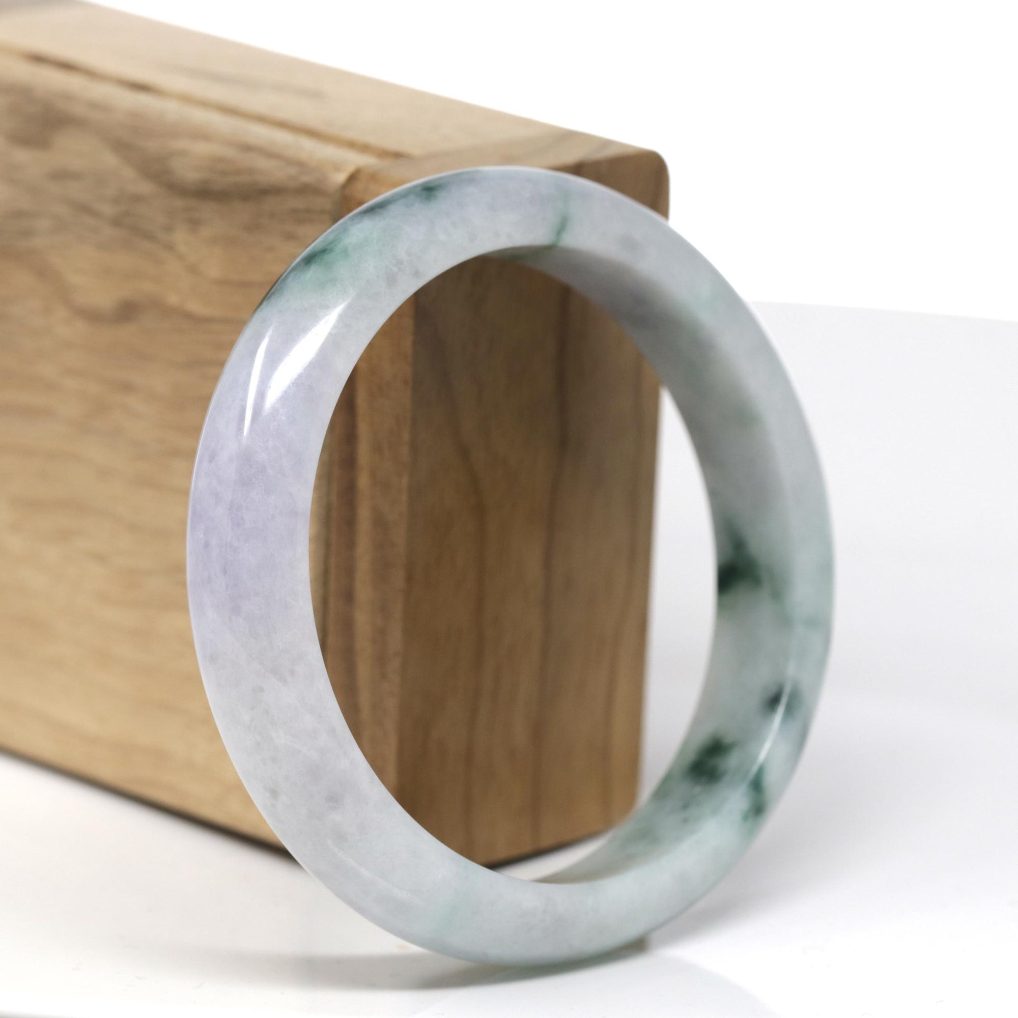 Baikalla Natural Light Lavender &amp; Deep Blue-Green Flowers Jadeite Jade Bangle Bracelet (57.7mm) 