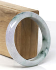 Baikalla Natural Light Lavender & Deep Blue-Green Flowers Jadeite Jade Bangle Bracelet (57.7mm) 