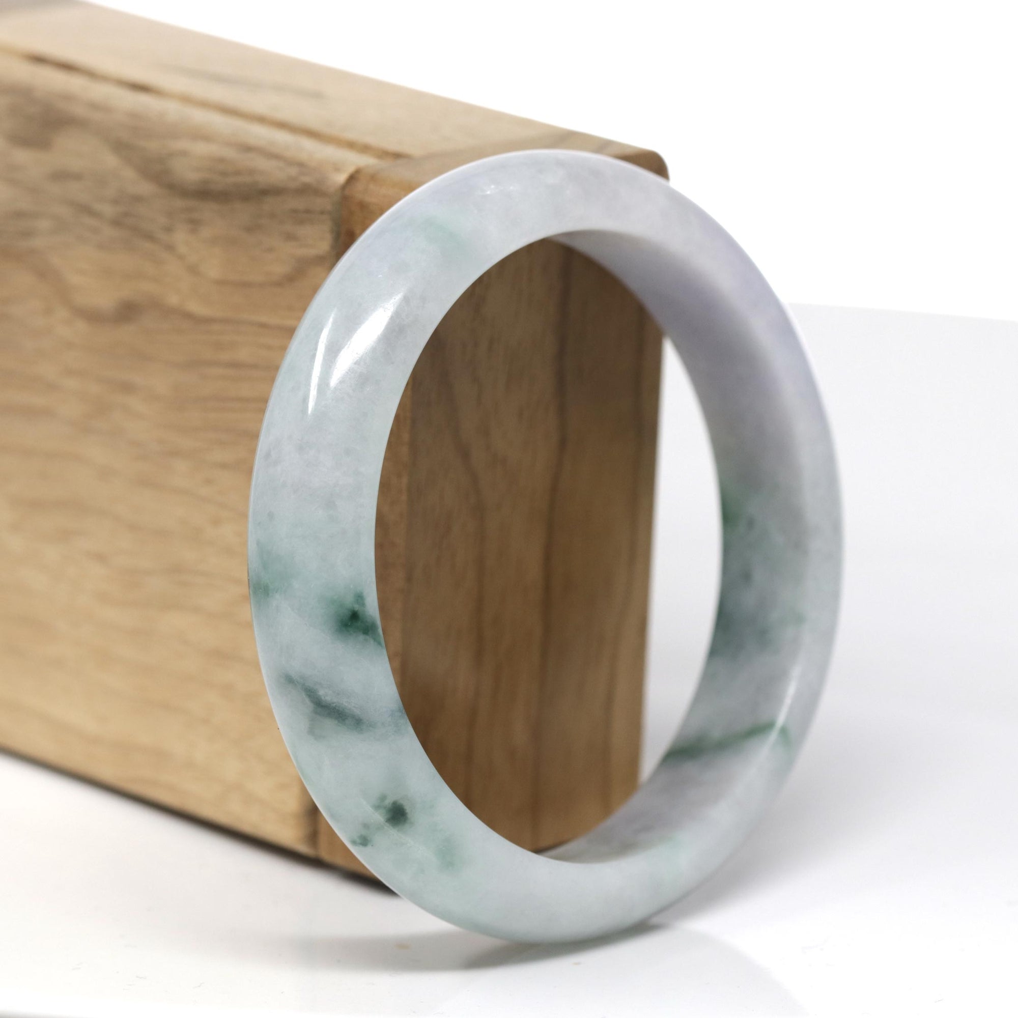 Baikalla Natural Light Lavender &amp; Deep Blue-Green Flowers Jadeite Jade Bangle Bracelet (57.7mm) 