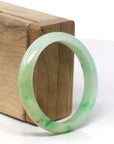 Baikalla Natural Vibrant Green & Yellow Jadeite Jade Oval Bangle Bracelet (53mm) 