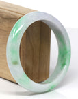 Natural Green Flower Jadeite Jade Half-Round Bangle Bracelet (60 mm) 