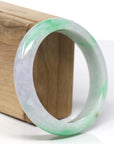 Natural Green Flower Jadeite Jade Half-Round Bangle Bracelet (60 mm) 