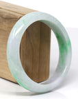 Natural Green Flower Jadeite Jade Half-Round Bangle Bracelet (60 mm) 