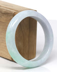 Baikalla Natural Green & Light Lavender Jadeite Jade "Half Round" Bangle Bracelet (57.85mm) 