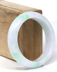 Baikalla Natural Icy Apple-Green Patches Jadeite Jade "Half Round" Bangle Bracelet (54.7mm) 