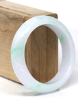Baikalla Natural Icy Apple-Green Patches Jadeite Jade "Half Round" Bangle Bracelet (54.7mm) 