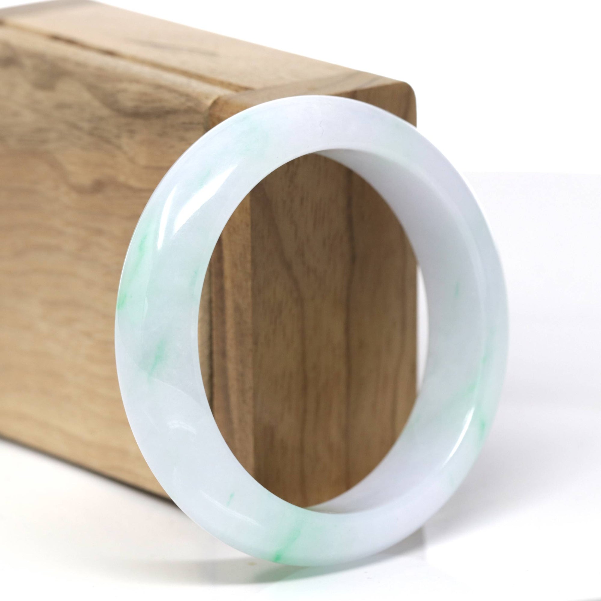 Baikalla Natural Icy Apple-Green Patches Jadeite Jade "Half Round" Bangle Bracelet (54.7mm) 
