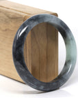 Baikalla Natural Black Wuji & Light Green Jadeite Jade "Half Round" Bangle Bracelet (56.2mm) 