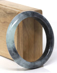 Baikalla Natural Black Wuji & Light Green Jadeite Jade "Half Round" Bangle Bracelet (56.2mm) 