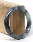 Baikalla Natural Black Wuji & Light Green Jadeite Jade "Half Round" Bangle Bracelet (56.2mm) 