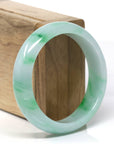 High-End Natural Vibrant Apple-Green Jadeite Jade "Half Round" Bangle Bracelet (56.8mm) 