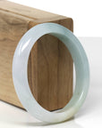 Baikalla Natural Light Blue-Green W/ Yellow Patch Jadeite Jade "Oval" Bangle Bracelet (56.3mm) 