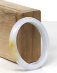 Baikalla Natural Light Lavender & Yellow Patch Jadeite Jade "Oval" Bangle Bracelet (52.7mm) 