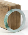 Baikalla Natural Icy Light Green W/ Deep Blue-Green Flowers Jadeite Jade "Petite Oval" Bangle Bracelet (54.7mm) 