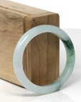 Baikalla Natural Icy Light Green W/ Deep Blue-Green Flowers Jadeite Jade "Petite Oval" Bangle Bracelet (54.7mm) 