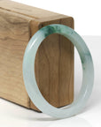 Baikalla Natural Icy Light Green W/ Deep Blue-Green Flowers Jadeite Jade "Petite Oval" Bangle Bracelet (54.7mm) 