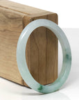 Baikalla Natural Icy Light Green W/ Deep Blue-Green Flowers Jadeite Jade "Petite Oval" Bangle Bracelet (54.7mm) 