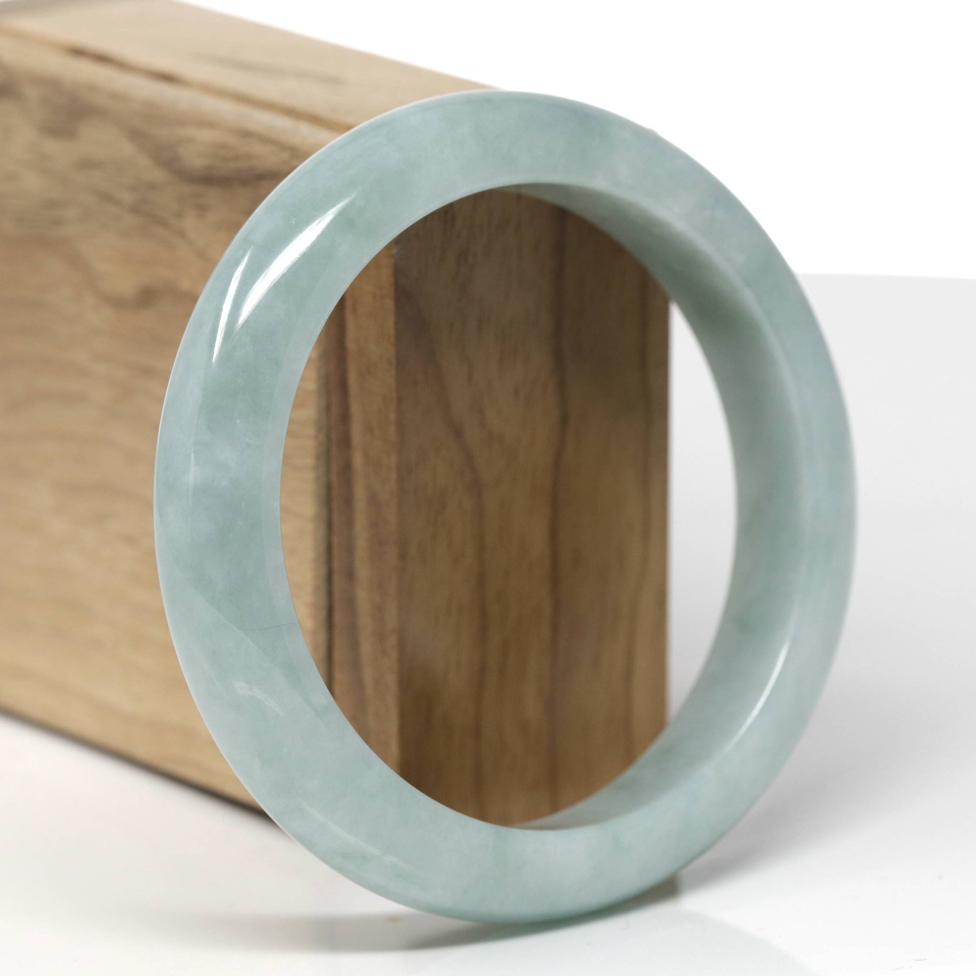 Baikalla Natural Icy Light Green W/ Deep Blue-Green Flowers Jadeite Jade "Petite Oval" Bangle Bracelet (54.7mm) 